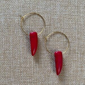 Gold Hoop Earrings with Red Accents